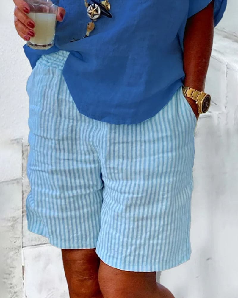 Summer Striped Shorts Women Regular Fit Casual