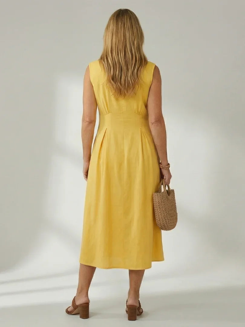Sleeveless Button-Front Midi Dress Women Defined Waist Casual