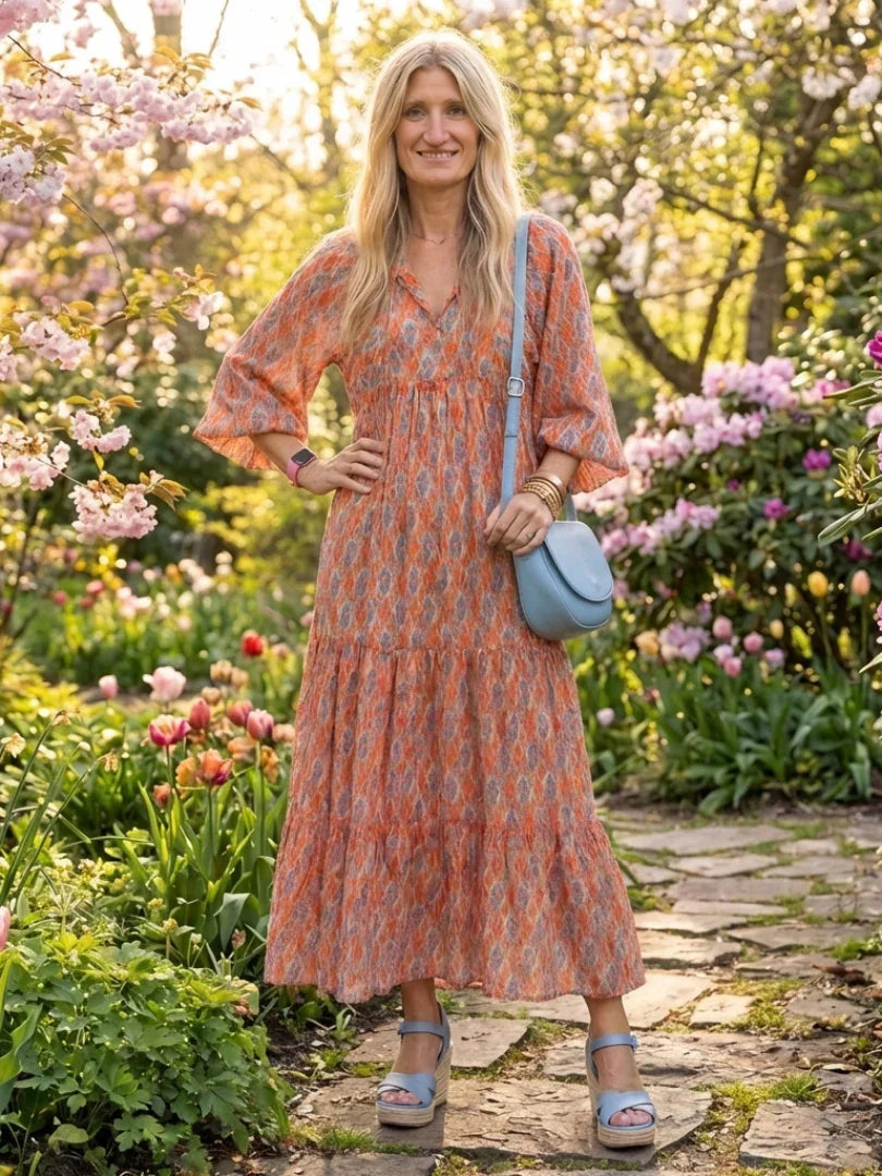 Midi Dress Women Relaxed Fit Casual Geometric Print