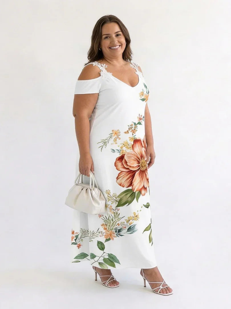 Floral Off-Shoulder A-Line Midi Dress Women Relaxed Fit Casual