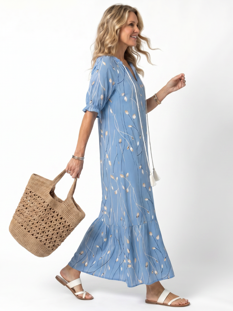 Floral Print Midi Dress Women Relaxed Fit Casual