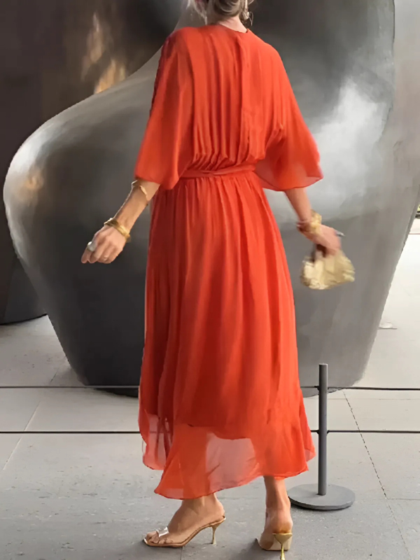 Wrap Midi Dress Women Regular Fit Casual Elegant