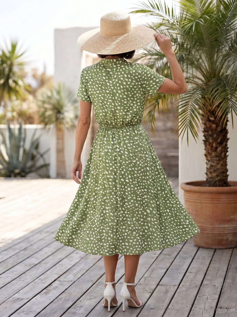 Midi Dress Women Relaxed Fit Casual Printed Button Front Belted