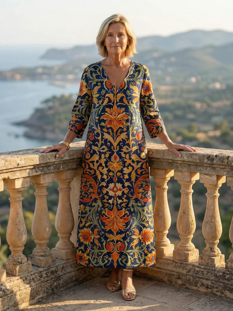 Floral Midi Dress Women Relaxed Fit Casual