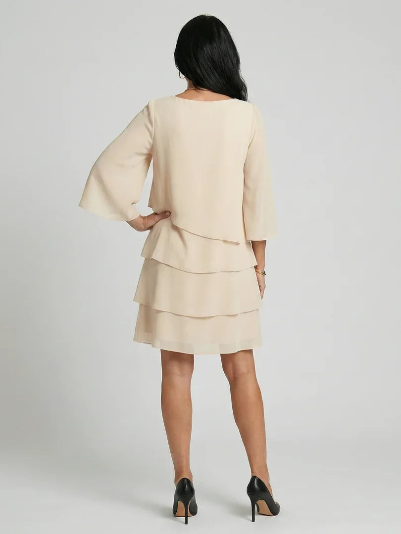 Layered Flare Sleeve Dress Women Relaxed Fit Casual