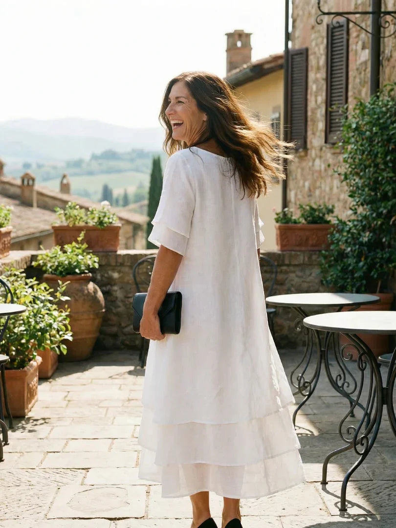 Soft Layered Midi Dress Women Relaxed Fit Casual