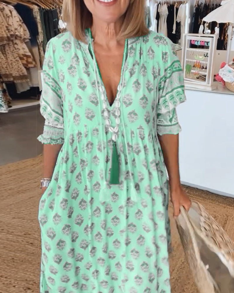 Floral V-Neck Dress Women Regular Fit Casual Summer
