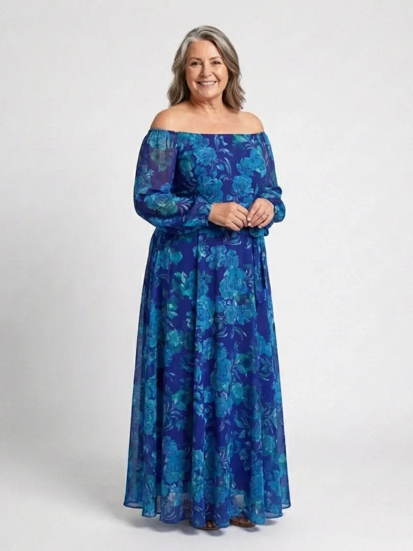 Off Shoulder Floral Maxi Dress Women Relaxed Fit Casual Summer