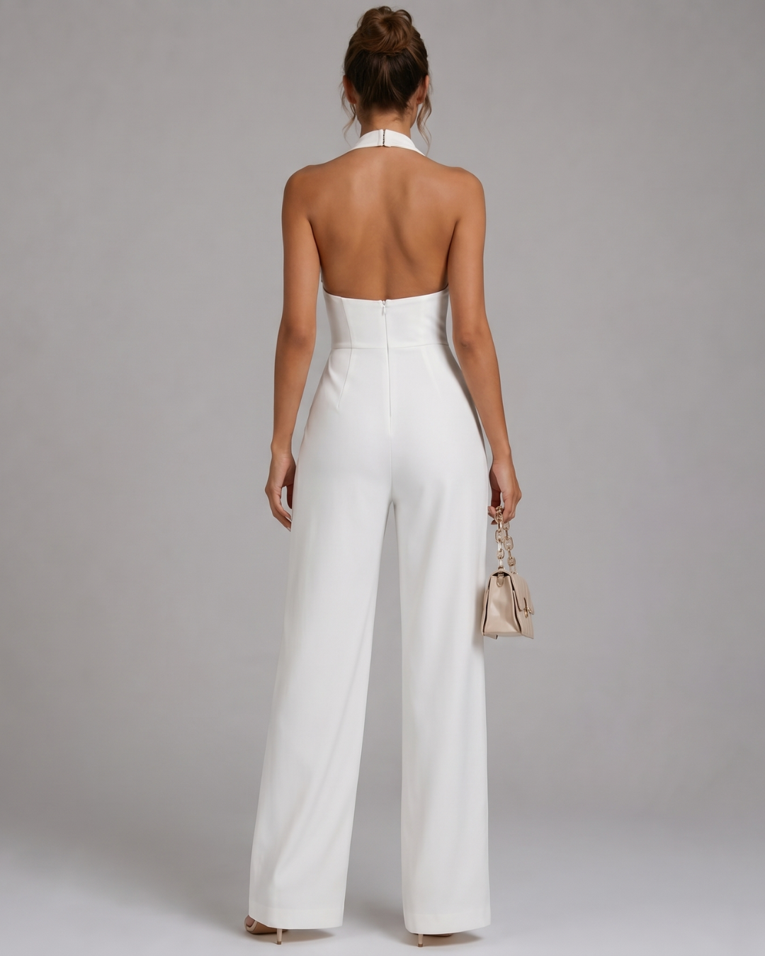 Sleeveless Halter Neck Jumpsuit Women Fitted Waist Casual Summer