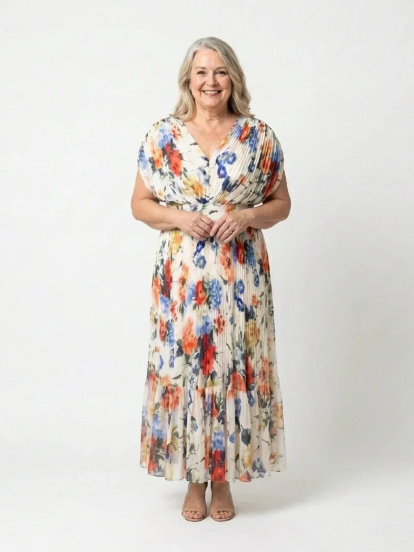 Pleated Midi Dress Women Relaxed Fit Casual