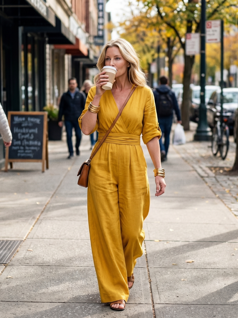 Jumpsuit Women Defined Waist Wide Leg Casual
