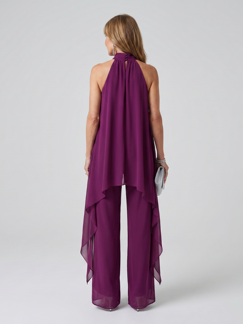 Asymmetric Halter Neck Tunic Set Women Relaxed Fit Casual