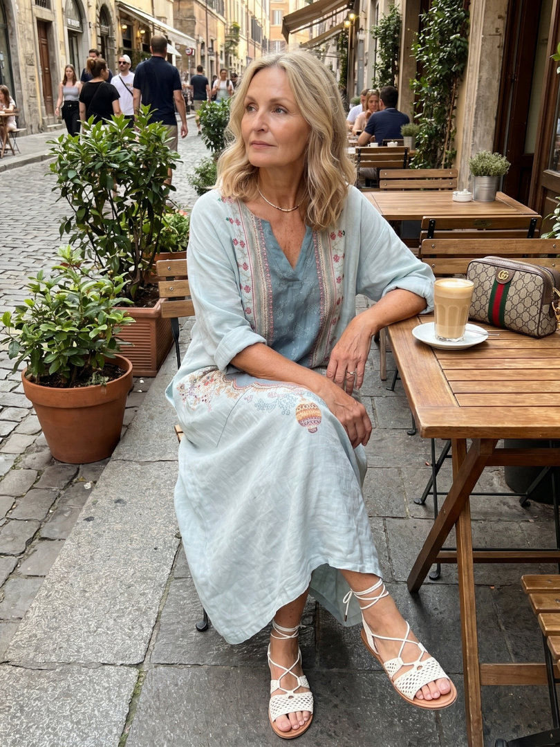 Midi Dress Women Oversized Relaxed Fit Casual Embroidered Panel