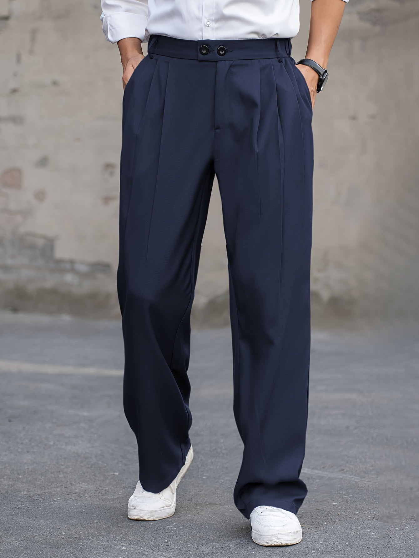 Pleated Trousers Men Relaxed Fit Business Casual