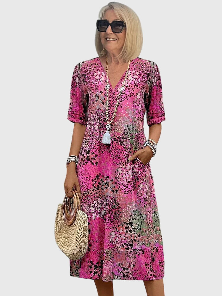 Floral Midi Dress Women Regular Fit Casual Elegant