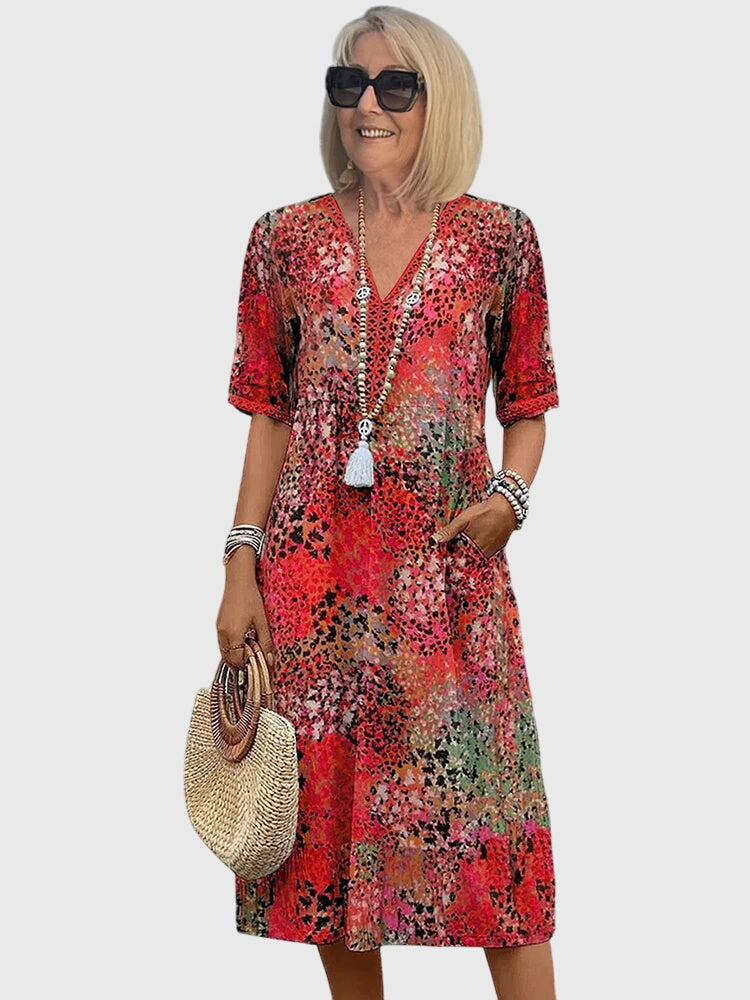 Floral Midi Dress Women Regular Fit Casual Elegant