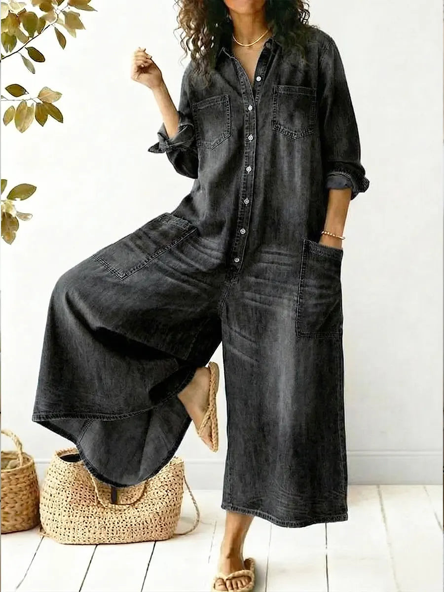Wide-Leg Jumpsuit Women Relaxed Fit Casual