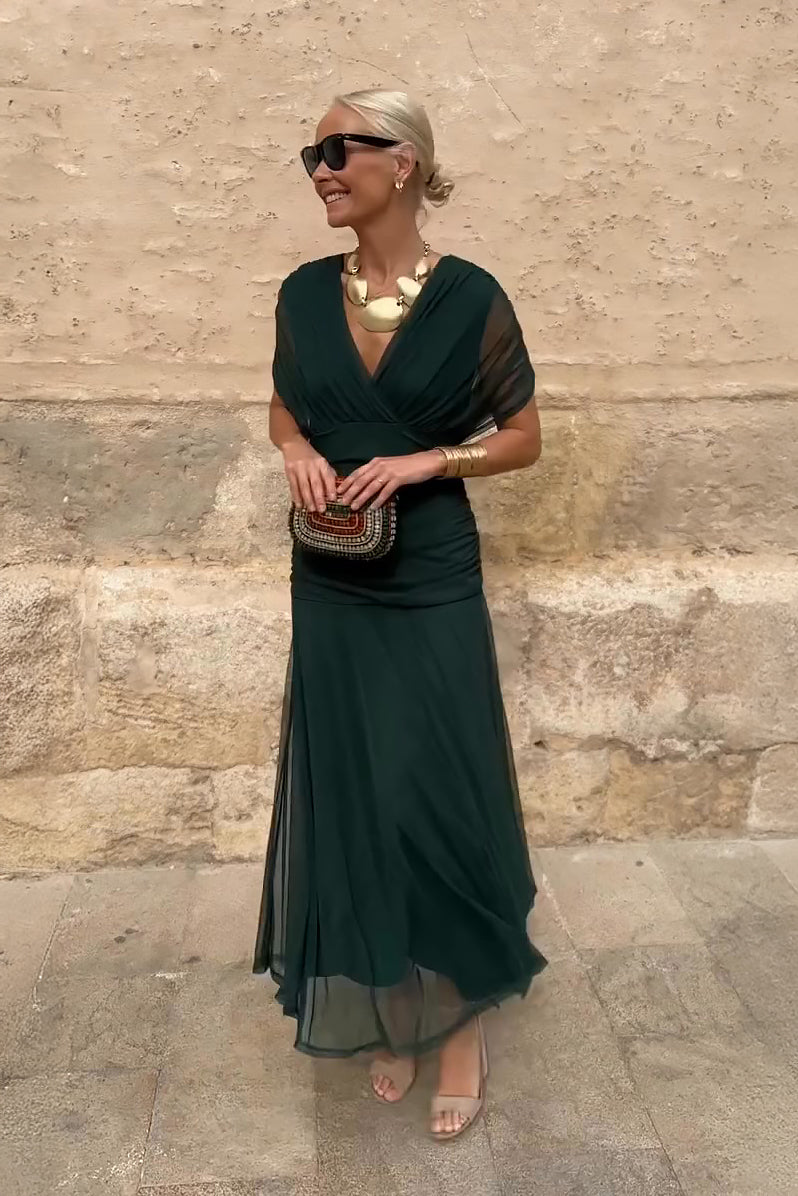 Maxi Dress Women Regular Fit Party Elegant V-Neck