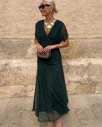 Maxi Dress Women Regular Fit Party Elegant V-Neck