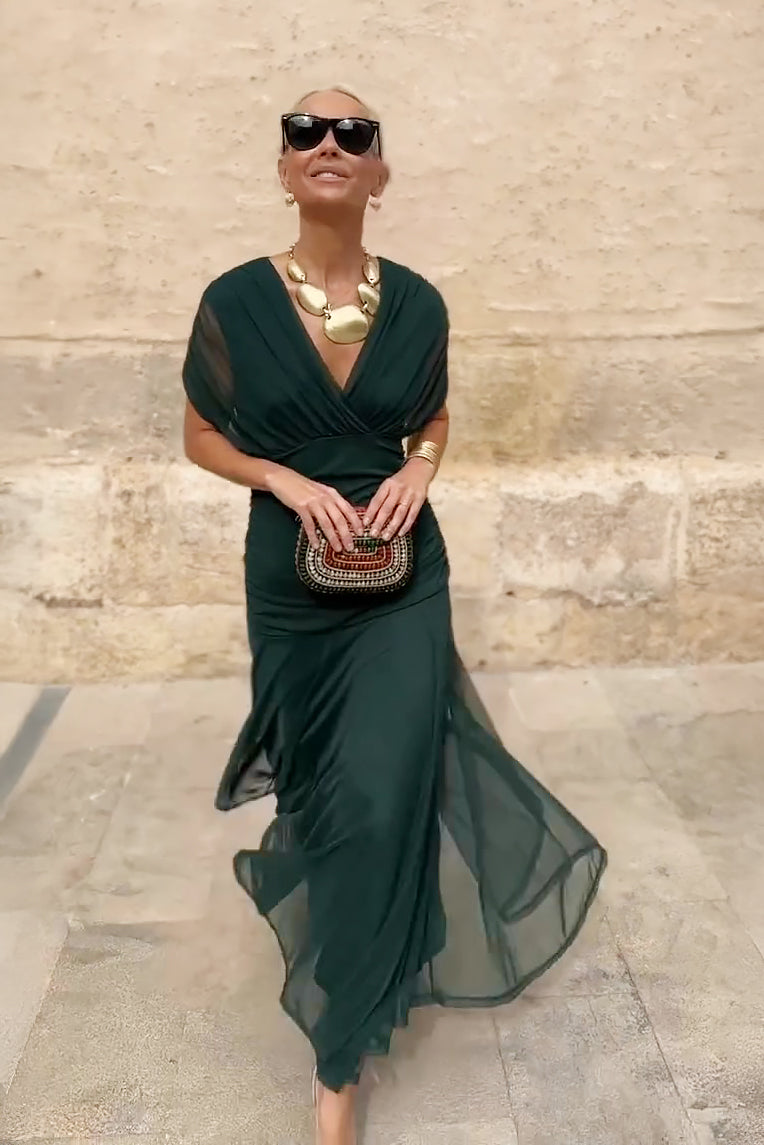 Maxi Dress Women Regular Fit Party Elegant V-Neck