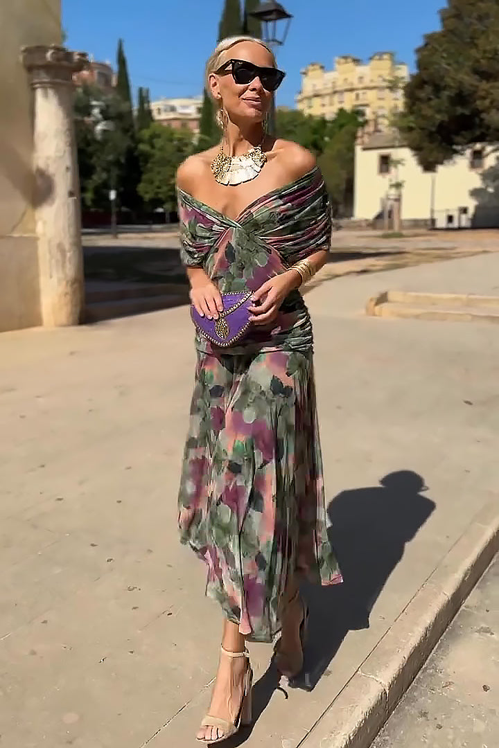 Maxi Dress Women Regular Fit Party Elegant V-Neck