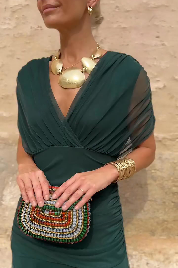 Maxi Dress Women Regular Fit Party Elegant V-Neck