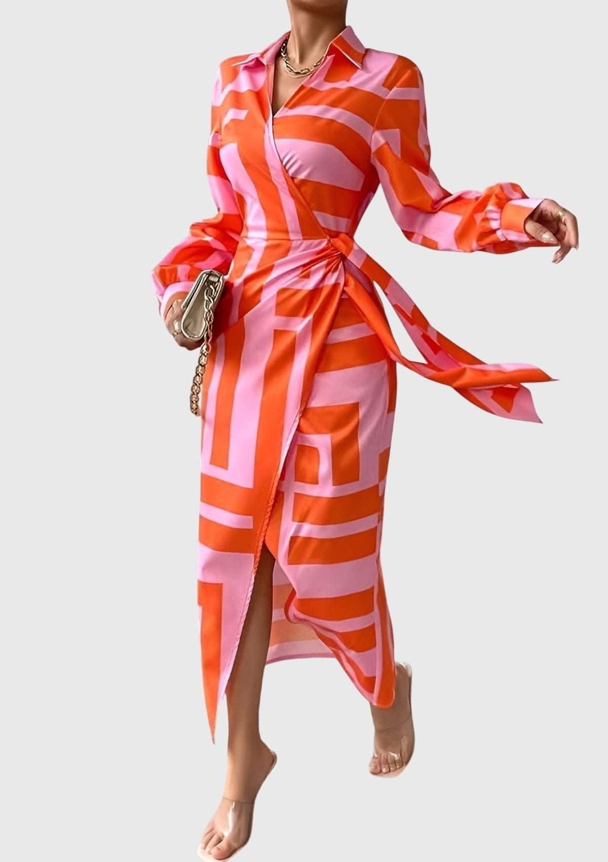 Wrap Dress Women Regular Fit Casual Elegant Print