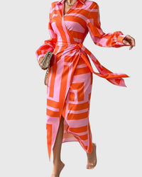 Wrap Dress Women Regular Fit Casual Elegant Print