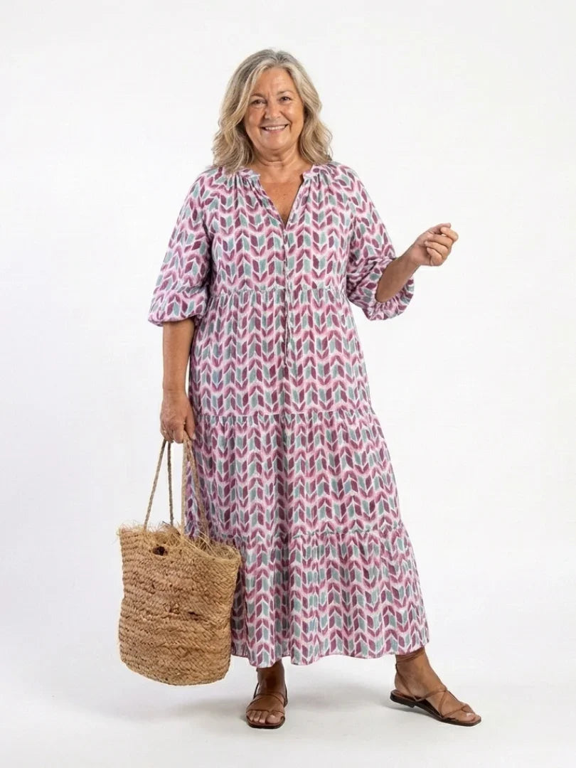 Midi Dress Women Relaxed Fit Casual Geometric Print