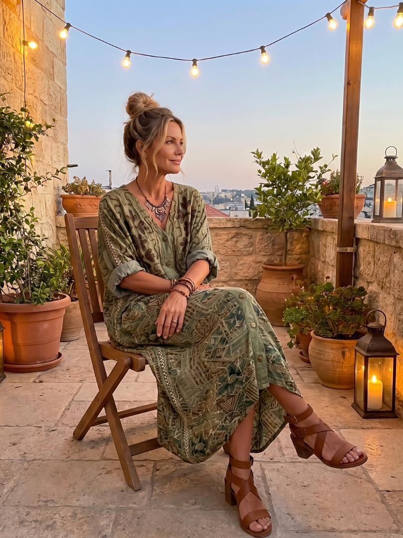Midi Dress Women Oversized Relaxed Fit Casual Embroidered