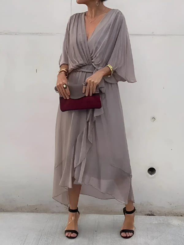 Wrap Midi Dress Women Regular Fit Casual Elegant