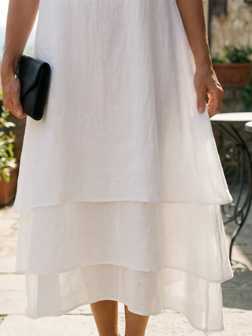 Soft Layered Midi Dress Women Relaxed Fit Casual