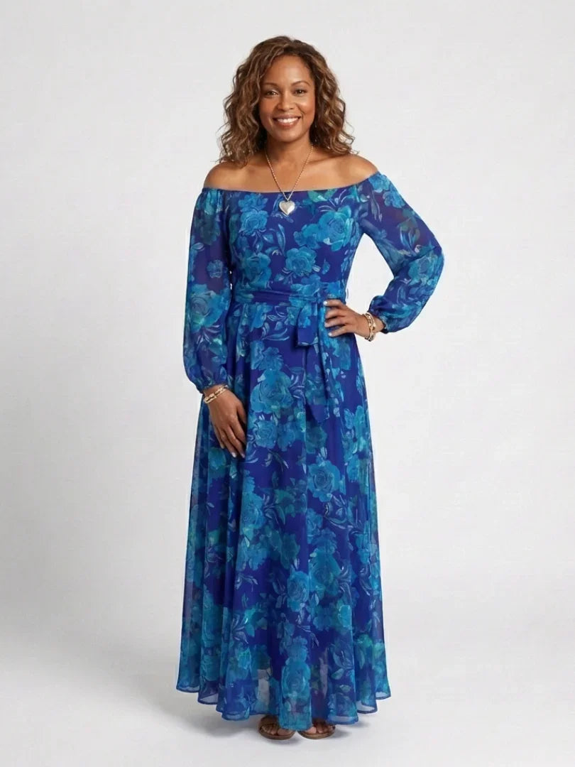 Off Shoulder Floral Maxi Dress Women Relaxed Fit Casual Summer