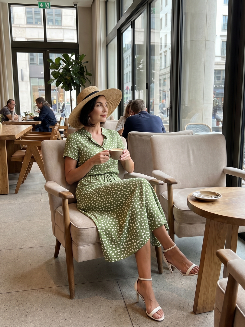 Midi Dress Women Relaxed Fit Casual Printed Button Front Belted
