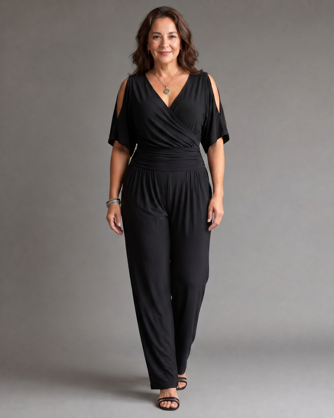 Jumpsuit Women Relaxed Fit Casual Cold Shoulder Wrap Waist