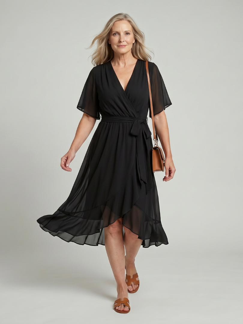 Wrap Midi Dress Women Relaxed Fit Casual Summer