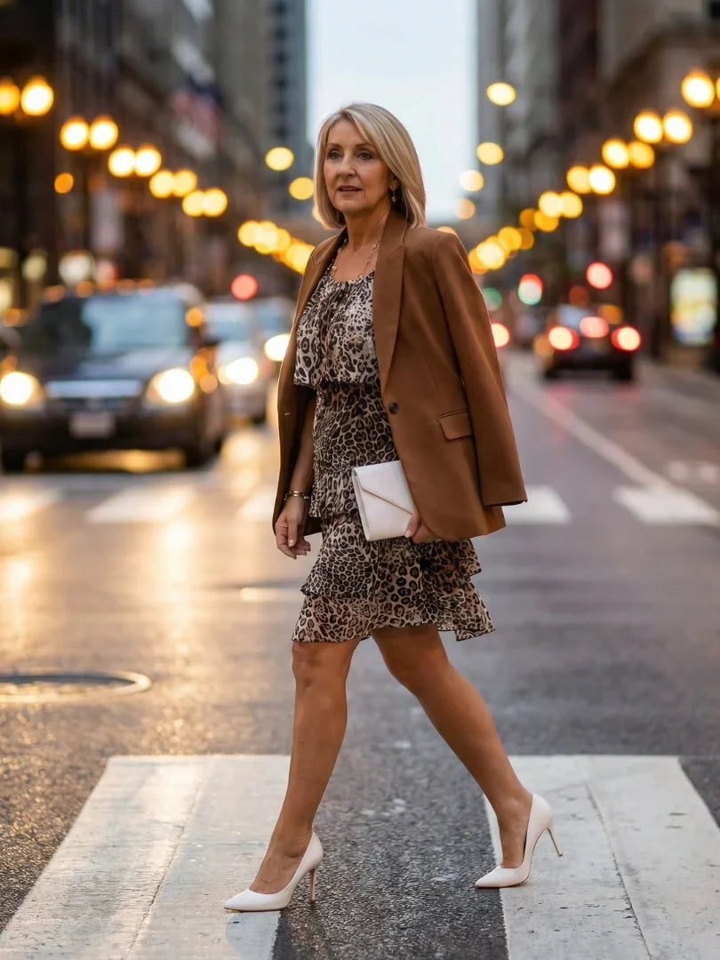Animal Print Knee-Length Dress Women Relaxed Fit Casual