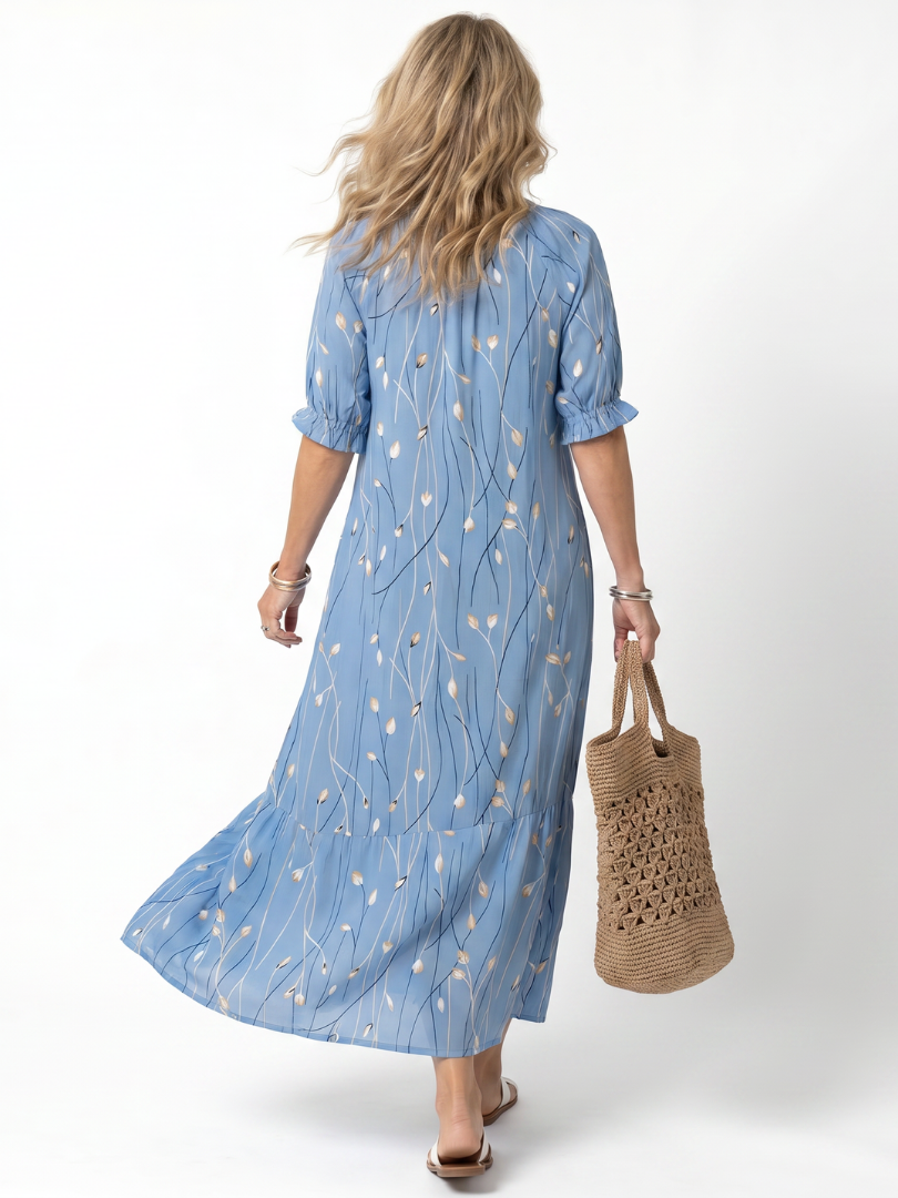 Floral Print Midi Dress Women Relaxed Fit Casual