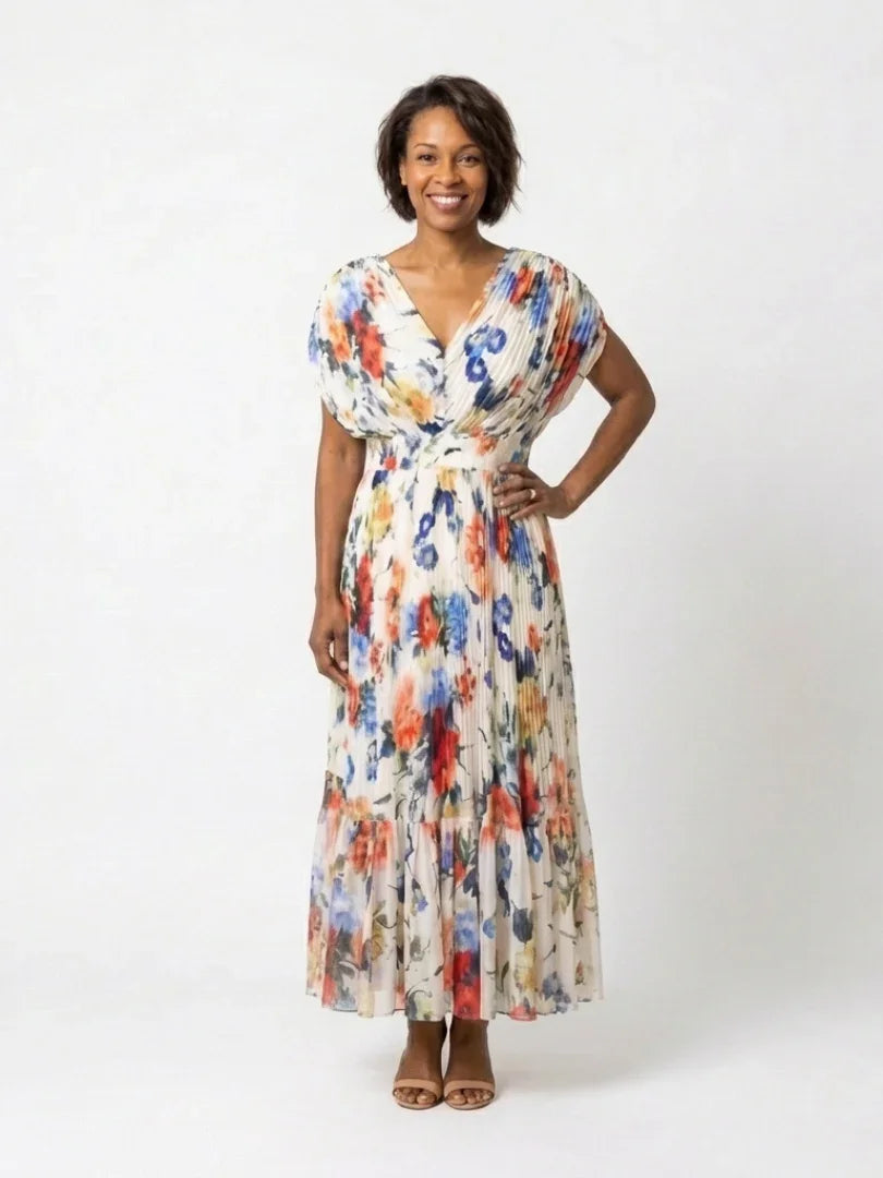 Pleated Midi Dress Women Relaxed Fit Casual