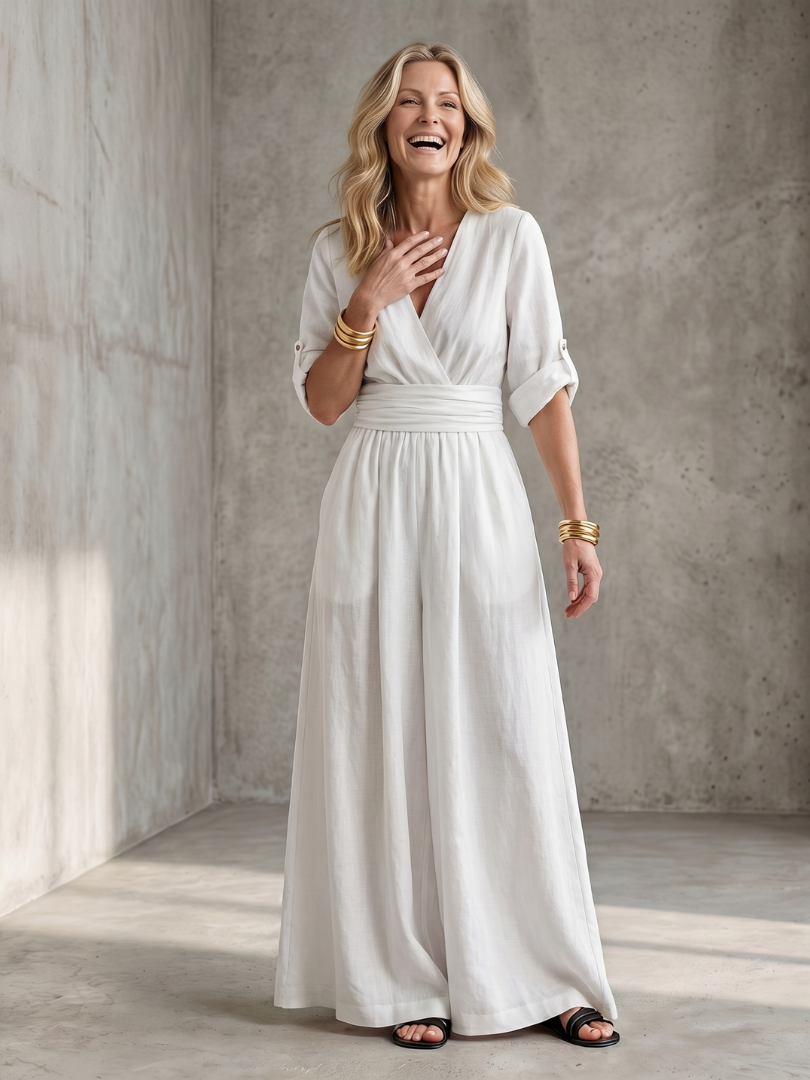 Jumpsuit Women Defined Waist Wide Leg Casual