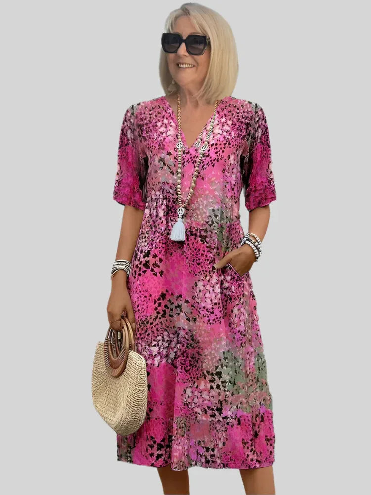 Vintage Print Dress Women Loose Fit Casual Summer Boho