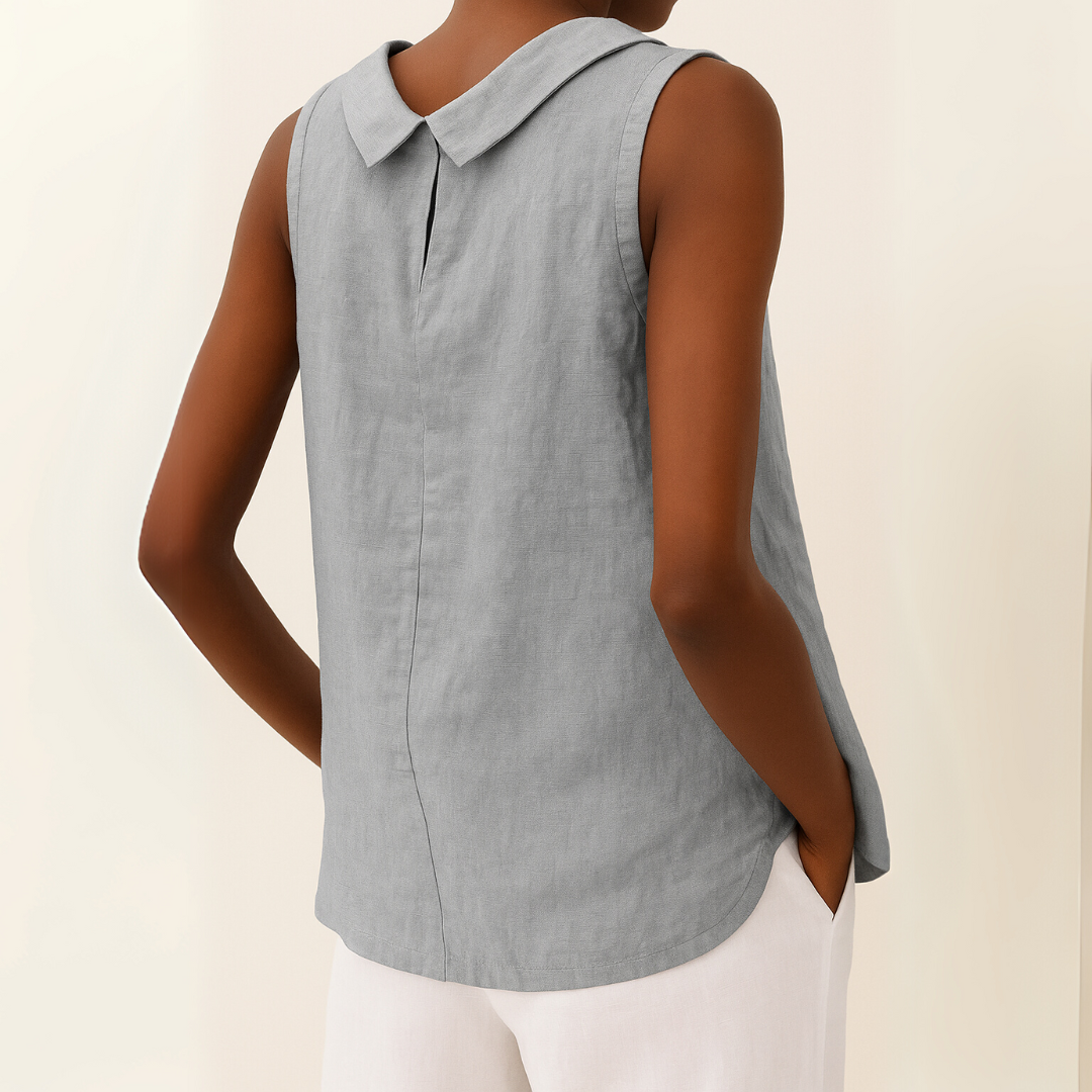 Sleeveless Roll Collar Top Women Regular Fit Casual