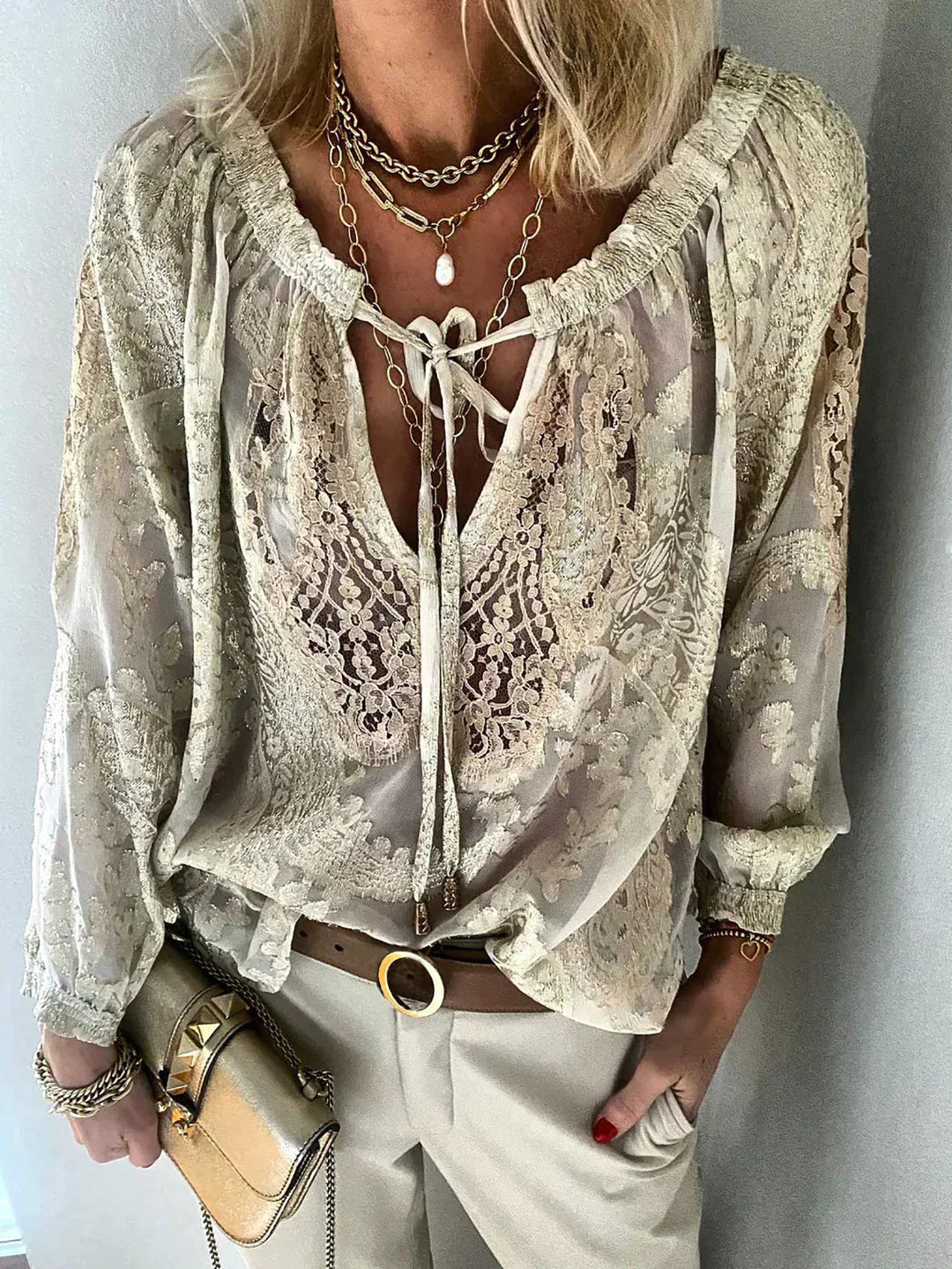 Blouse Women Regular Fit Casual with Lace Details