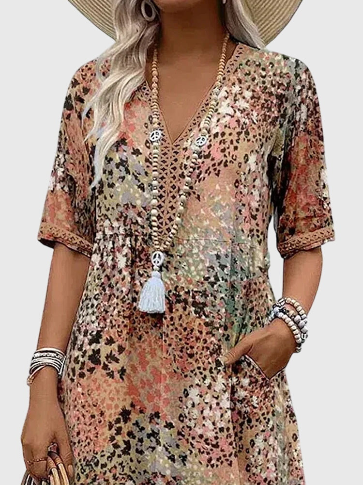 Floral Midi Dress Women Regular Fit Casual Elegant