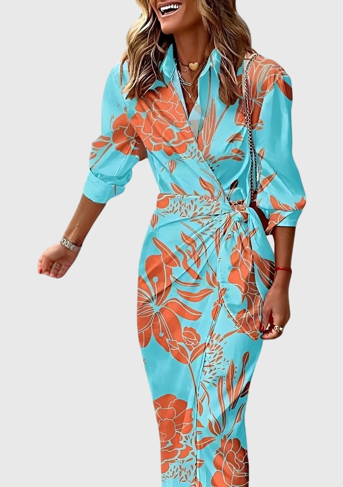 Wrap Dress Women Regular Fit Casual Elegant Print