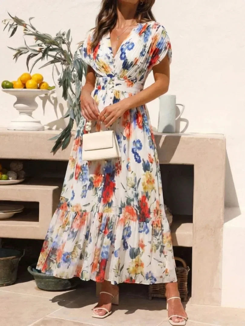 Pleated Midi Dress Women Relaxed Fit Casual