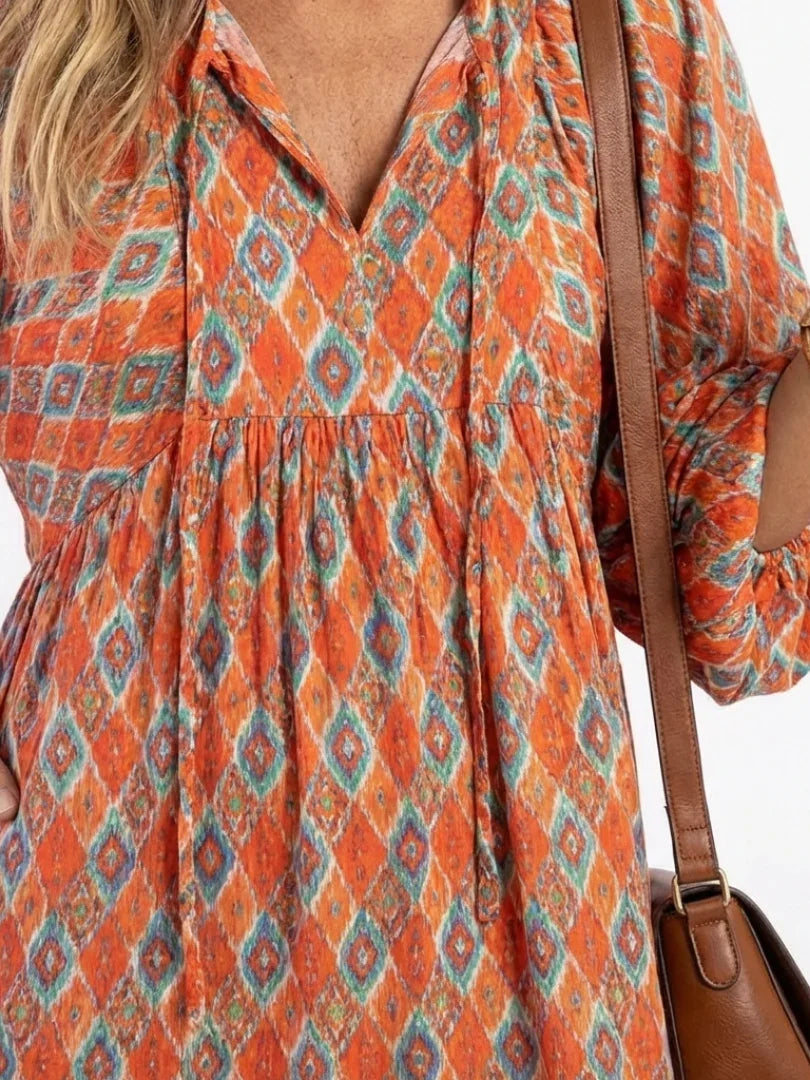 Midi Dress Women Relaxed Fit Casual Geometric Print
