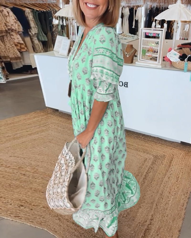 Floral V-Neck Dress Women Regular Fit Casual Summer