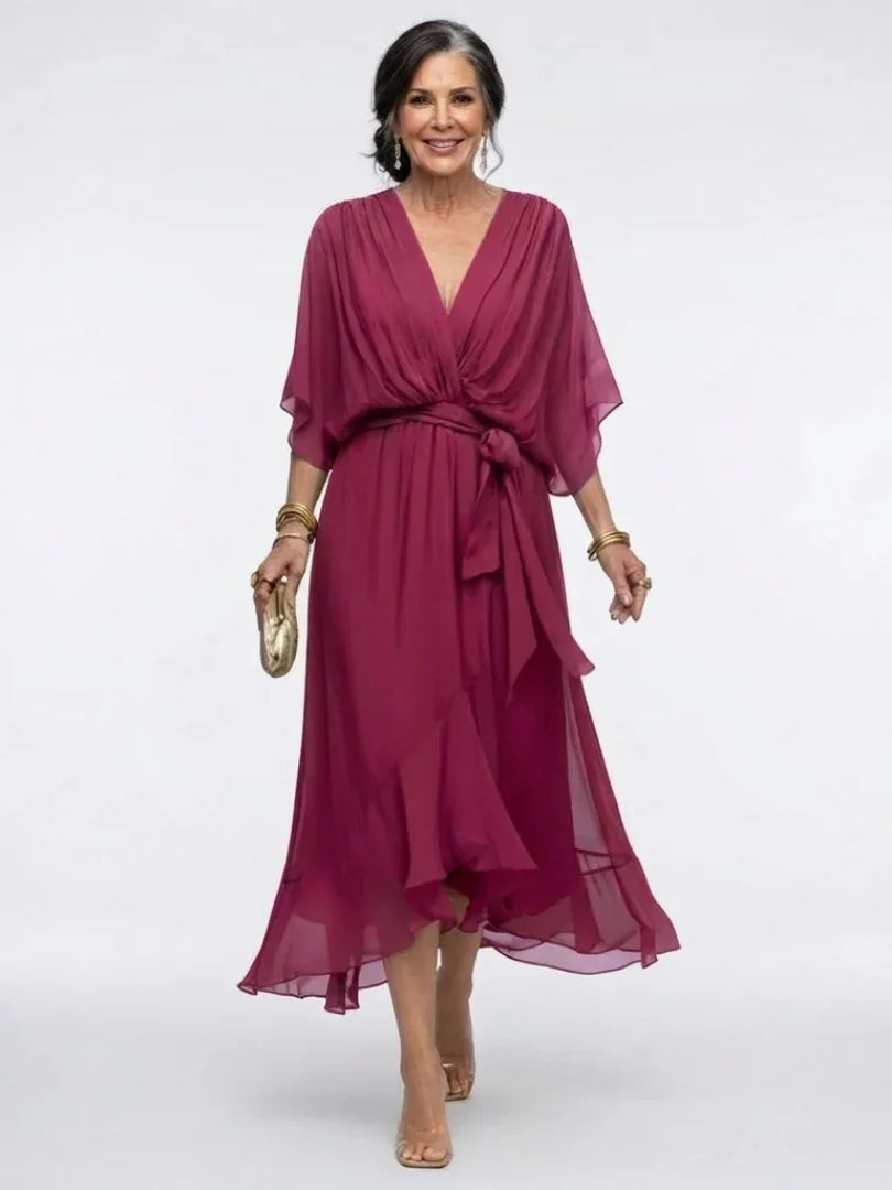 Midi Dress Women Relaxed Fit Casual Waist Tie