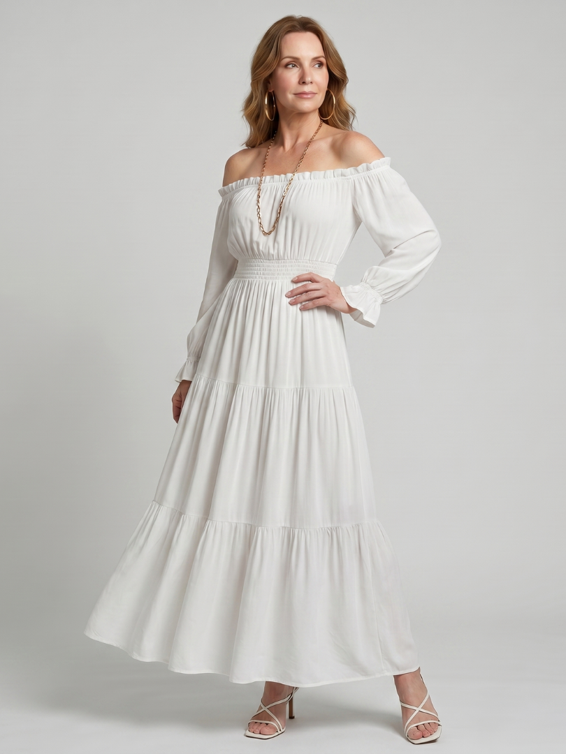Off Shoulder Midi Dress Women Relaxed Fit Casual Summer